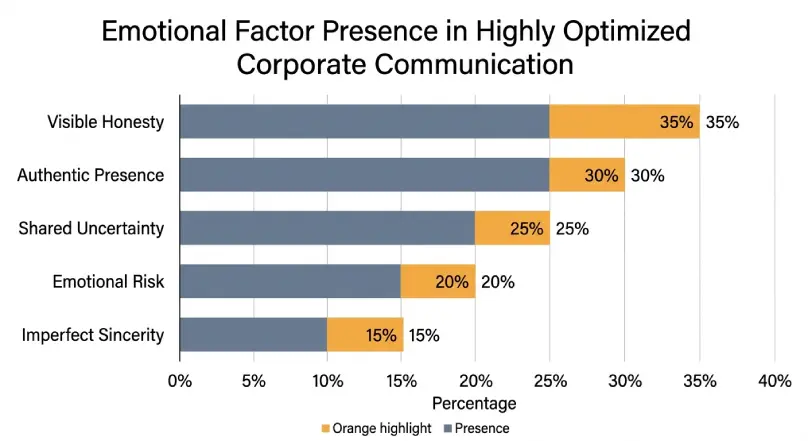Comparative bar chart illustrating the differences in employee trust and cultural outcomes between authentic Human-Centered Leadership and AI-Optimized Corporate Communication.